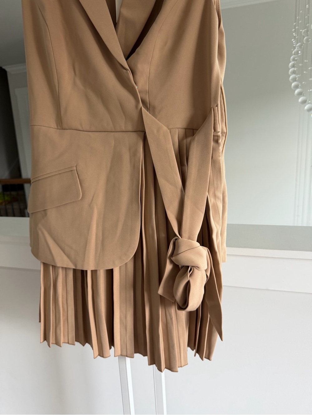 Commense Sleeveless Wrap Blazer Dress in Beige - Picture 5 of 6